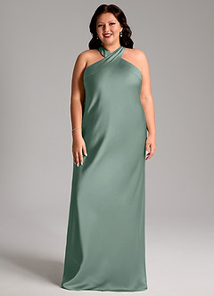 Azazie Doretta Bridesmaid Dresses Silver Sage Mermaid Pleated Stretch Satin Dress image7