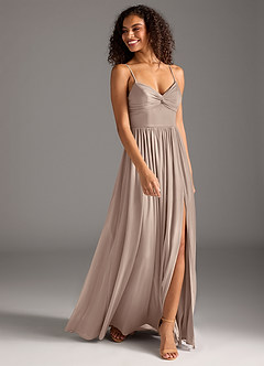 Azazie Zeya Schlussverkauf A-Linie Plissee Gittergewebe Kleid Taupe image3