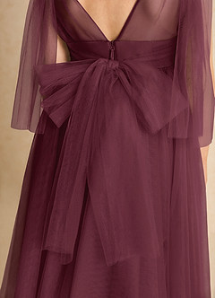 Azazie Dori Robe Demoiselle D'honneur Fillette Robe Trapèze en Tulle Rayé Cabernet image7
