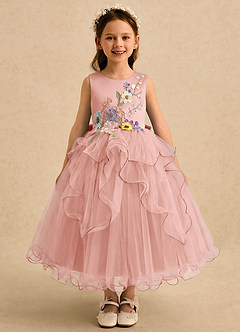 Azazie Savannah Flower Girl Dresses Rosette Ball-Gown Lace Tulle Dress image3