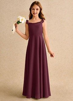 Azazie Puppy Girls Formal Flower Girl Dresses Cabernet A-Line Pleated Chiffon Dress image3