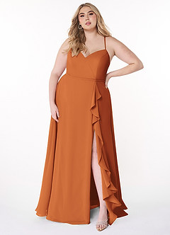 Azazie Naeem Bridesmaid Dresses Cinnamon A-Line V-Neck Ruffle Chiffon Dress image7