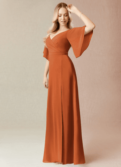 Azazie Cierra Bridesmaid Dresses Cinnamon A-Line V-Neck Chiffon Dress image4