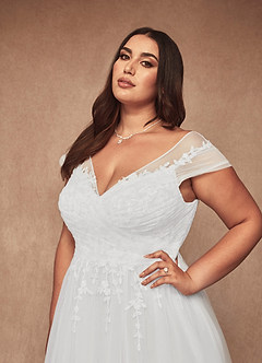 Azazie Bellisima Vestidos de novia Vestido de Diamante Blanco de Tul de Corte en A con Cuello en V image6