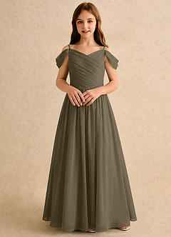Azazie Chelo Girls Formal 플라워 걸 드레스 A라인 플리츠 쉬폰 플로어 길이 드레스 image4