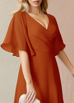 Azazie Cierra Bridesmaid Dresses Paprika A-Line V-Neck Chiffon Dress image7