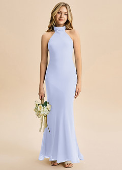 Azazie Velli Junior Syrena Wysoka Kołnierz Szyfon Długość podłogi Młodsza druhna Sukienka image1