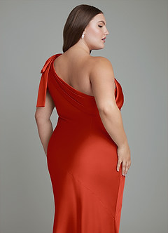 Azazie Yuanna Bridesmaid Dresses Rust Mermaid One Shoulder Stretch Satin Dress image14