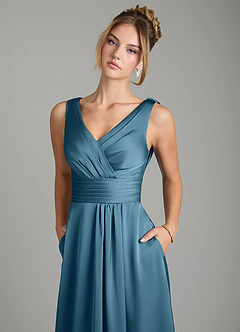 Azazie Karina Robes de demoiselle d'honneur Robe Trapèze en Satin extensible Plissée Bermude image7