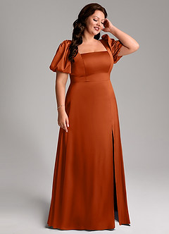 Azazie Fyona Bridesmaid Dresses Burnt Orange A-Line Pleated Stretch Satin Dress image13