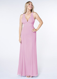 Azazie Christiana Bridesmaid Dresses Candy Pink A-Line V-Neck Pleated Chiffon Dress image1