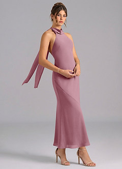 Azazie Velli Bridesmaid Dresses Vintage Mauve Mermaid High Neck Chiffon Dress image3