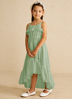 Azazie Karmen Flower Girl Dresses Dusty Sage A-Line Ruched Chiffon Dress image2