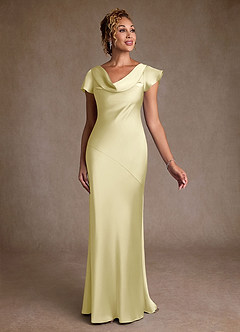 Azazie Shelby Abiti per la Madre della Sposa Abito Sirena in Raso Elasticizzato Plissettato Sorbetto Al Limone image3