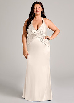 Azazie Valerie Bridesmaid Dresses White Alabaster Mermaid Pleated Stretch Satin Dress image7