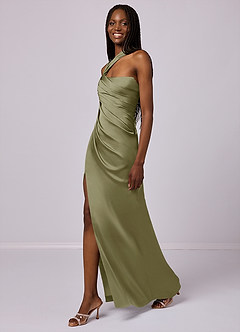 Barbie ♥ Azazie Bridesmaid Dresses Pistachio Mermaid One Shoulder Stretch Satin Dress image4