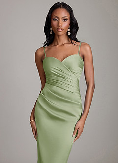 Azazie Sonora Bridesmaid Dresses Dusty Sage Sheath Strapless Stretch Satin Dress image3