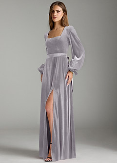Azazie Leonia Bridesmaid Dresses French Lilac A-Line Long Sleeve Velvet Dress image5