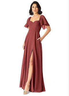Azazie Chloe Robes à essayer chez vous Robe Trapèze en Mousseline de soie Décolleté en cœur Terracotta image5