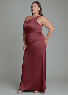 Azazie Akilah Jurken voor bruidsmeisjes Jurk van Stretch Satijn met Zeemeermin One-shoulder Merlot image11