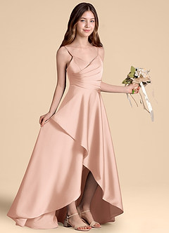 Azazie Prisha Junior Robe Trapèze en Satin extensible Plissée Or Rose image8