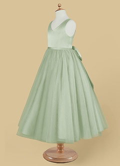 Azazie Marybell Flower Girl Dresses Dusty Sage A-Line Bow Tulle Dress image7