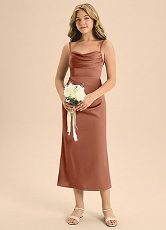 Azazie Mai Junior Abito Tubino in Raso Elasticizzato Plissettato Bronzo image4