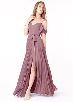 Azazie Lyney Bridesmaid Dresses Vintage Mauve A-Line Off the Shoulder Chiffon Dress image3