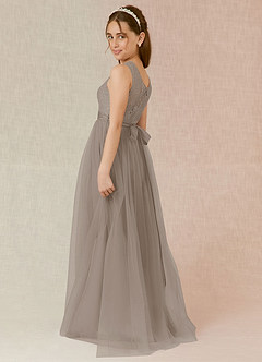 Azazie Georgette Junior A-Linie Spitze Tüll Kleid Taupe image2