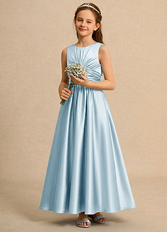 Azazie Ducky Girls Formal Flower Girl Dresses Sky Blue A-Line Pleated Stretch Satin Dress image5