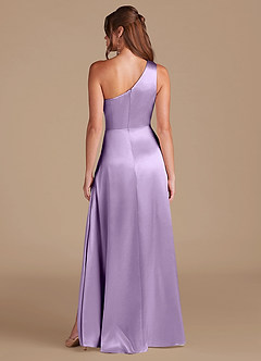 Azazie Brooke Bridesmaid Dresses Lilac A-Line One Shoulder Metallic Satin Dress image7