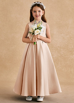 Azazie Honey Bear vestidos de niña de las flores Vestido de Rosa Inglesa de Satin Mate de Corte En A con Plisado image3