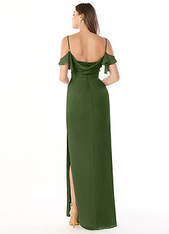 Azazie Emeralda Bridesmaid Dresses Olive Sheath Off the Shoulder Chiffon Dress image2