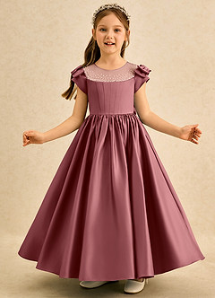 Azazie Toffee Abiti da Ragazza di Fiori Abito Stile Principessa in Raso Opaco Fiocco Ametista image3