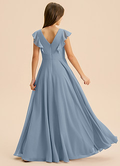 Azazie Anysa Junior Vestido de Azul Polvoriento de Gasa de Corte en A con Volante image2