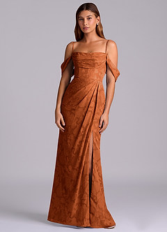 Azazie Johana Bridesmaid Dresses Burnt Orange Mermaid Off the Shoulder Floral Burnout Convertible Dress image6