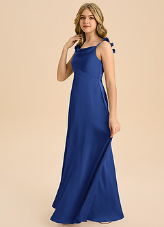 Azazie Gumdrop Junior Abito Impero in Raso Elasticizzato Plissettato Blu Reale image5