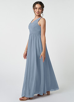 Azazie Kora Vestido de Azul Polvoriento de Gasa/ Chiffon de Acampanado con Plisado image3