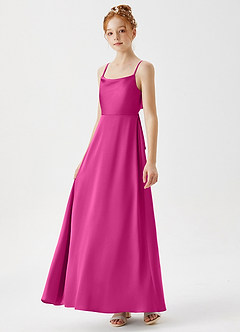 Azazie Shale Junior Fuchsia A-Line Stretch Satin Dress image2