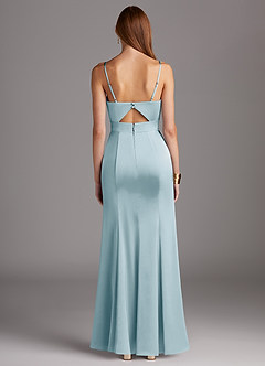 Azazie Shania Bridesmaid Dresses Sky Blue Sheath V-Neck Pleated Stretch Satin Dress image2