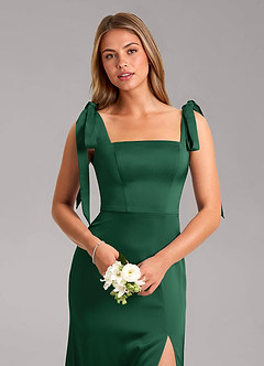 Azazie Frostine Brautjungfernkleider A-Linie Schleifen Stretch-Satin Kleid Dunkelgrün image4