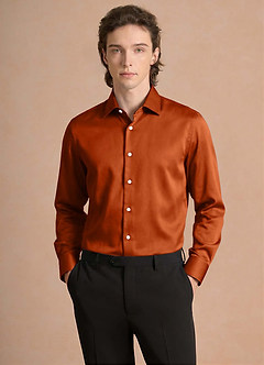 Julian Burnt Orange Stretch Satin Dress Shirt | 36/37 Slim Dress Shirts |  Azazie UK