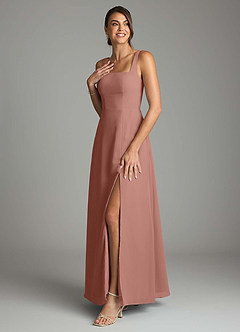 Azazie Debra Vestidos de damas de honor Vestido de Rosa De Cedro de Gasa de Corte en A Convertible con Con bolsillos image5