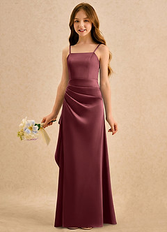 Azazie Cannoli Girls Formal Flower Girl Dresses Merlot A-Line Pleated Stretch Satin Dress image3