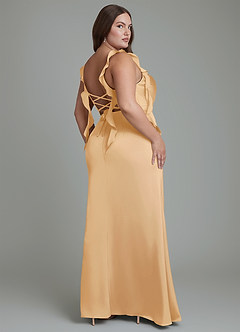 Azazie Jessamine Robes de demoiselle d'honneur Robe Fourreau en Satin extensible Corset Or image9