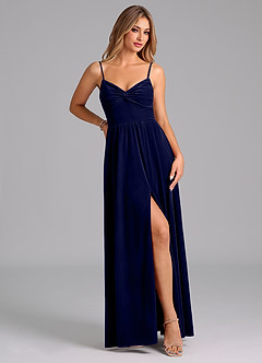 Azazie Zeya Bridesmaid Dresses Dark Navy A-Line Pleated Velvet Dress image5