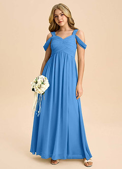 Azazie Lianne Junior Blue Jay A-Line Off the Shoulder Chiffon Dress image5