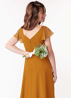 Azazie Omari Junior Butterscotch A-Line Ruched Chiffon Dress image3