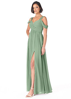 Azazie Lianne Bridesmaid Dresses Matcha A-Line Off the Shoulder Chiffon Dress image3