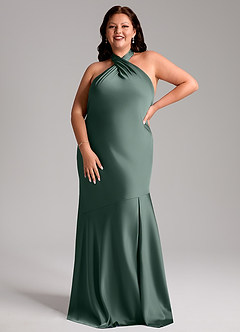 Azazie Lorena Bridesmaid Dresses Sea Moss Mermaid Pleated Stretch Satin Dress image7